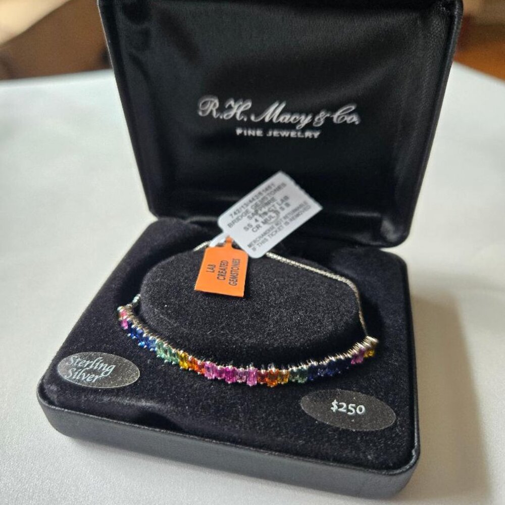 Macy's Lab-Grown Multi-Sapphire Bracelet (4-1/8 ct.) in Sterling Silver - Picture 3 of 5